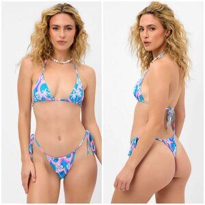 💕FRANKIES BIKINIS💕 Tia Mesh Triangle Top + String Bottom ~ Tropic Love XL NWOT